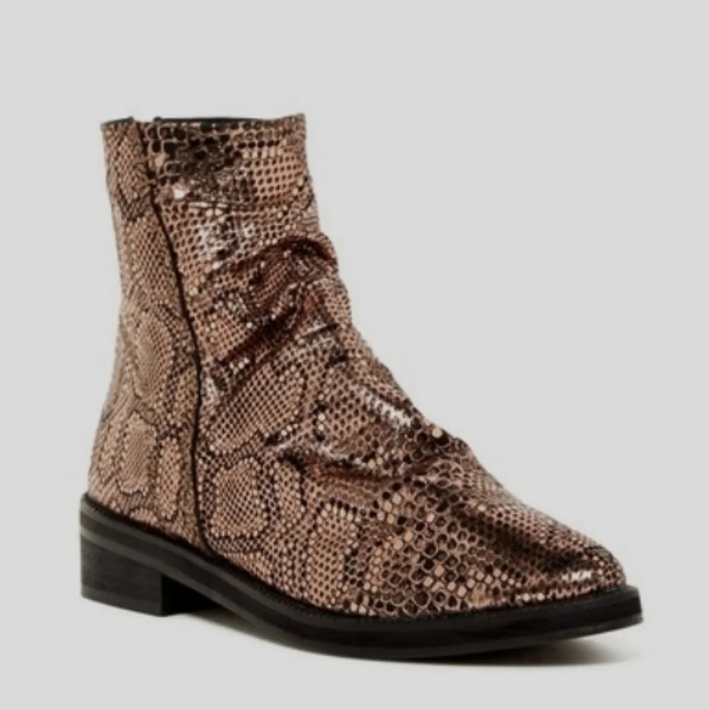 Free People Amarone Holiday Party Copper Snakeskin Print Ankle Boot Sz 8/38